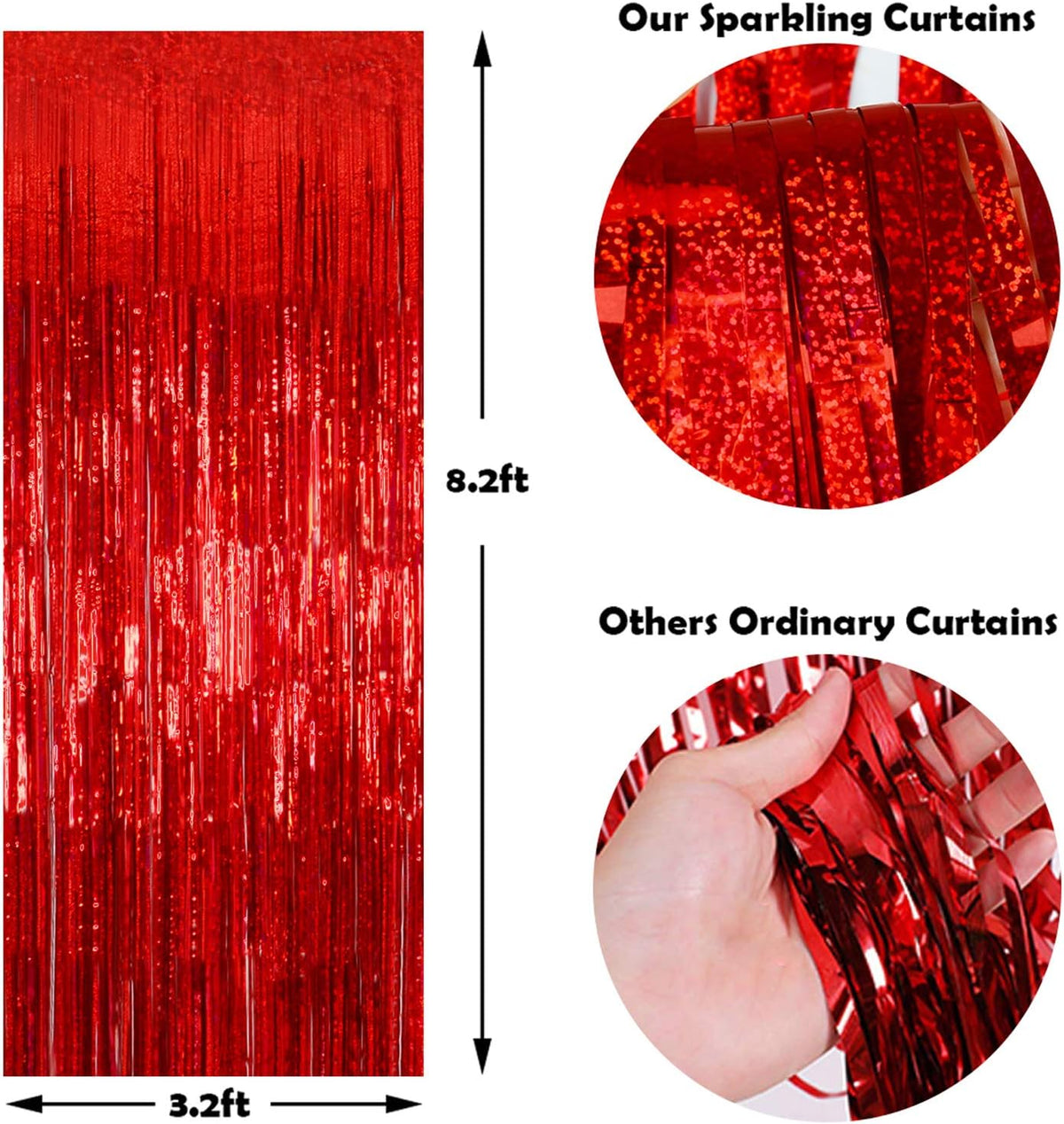 Foil Fringe Curtains Red Streamers Party Decorations - Melsan 3 Pack 3.2 x 8.2 ft red Fringe