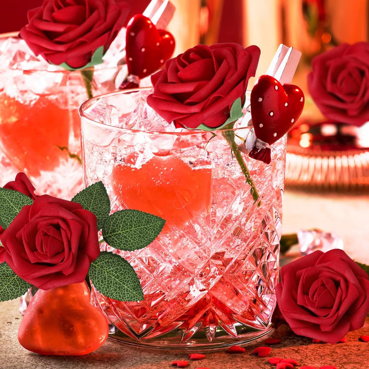 AmyHomie Artificial Flowers Dark Red Rose 100pcs Real Looking Fake Roses w/Stem for DIY Wedding