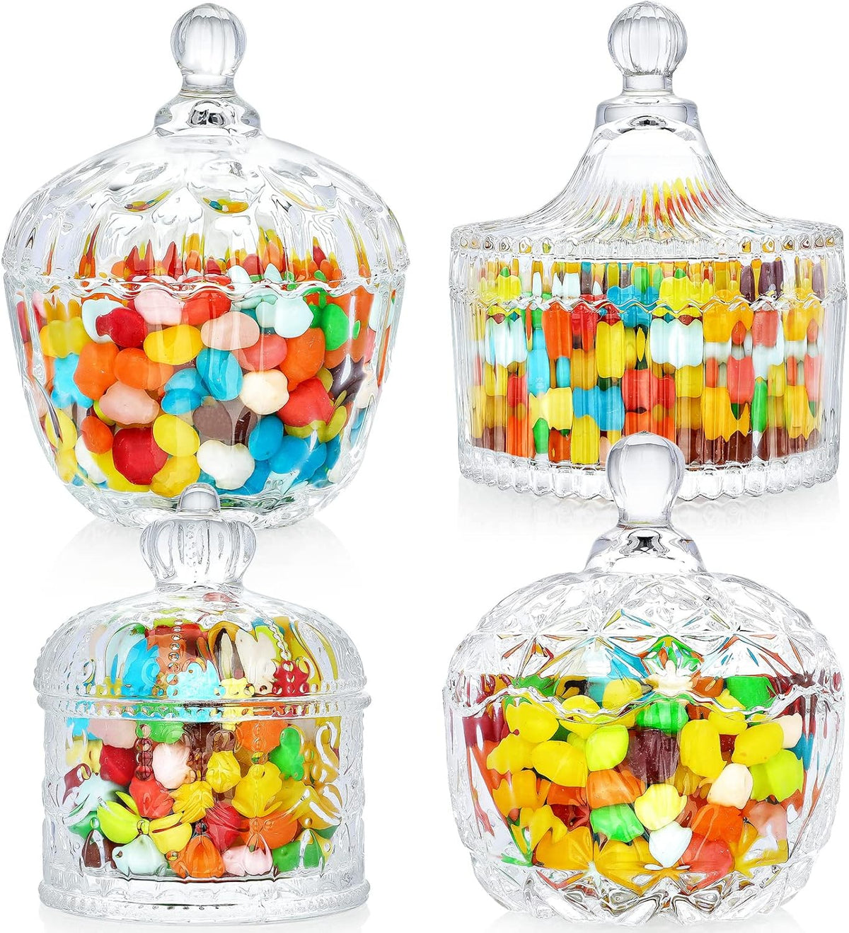 INFTYLE Glass Candy Dish with Lid Set of 4 Crystal Glass Candy Jar Jewelry Box Dappen Dish Cookie