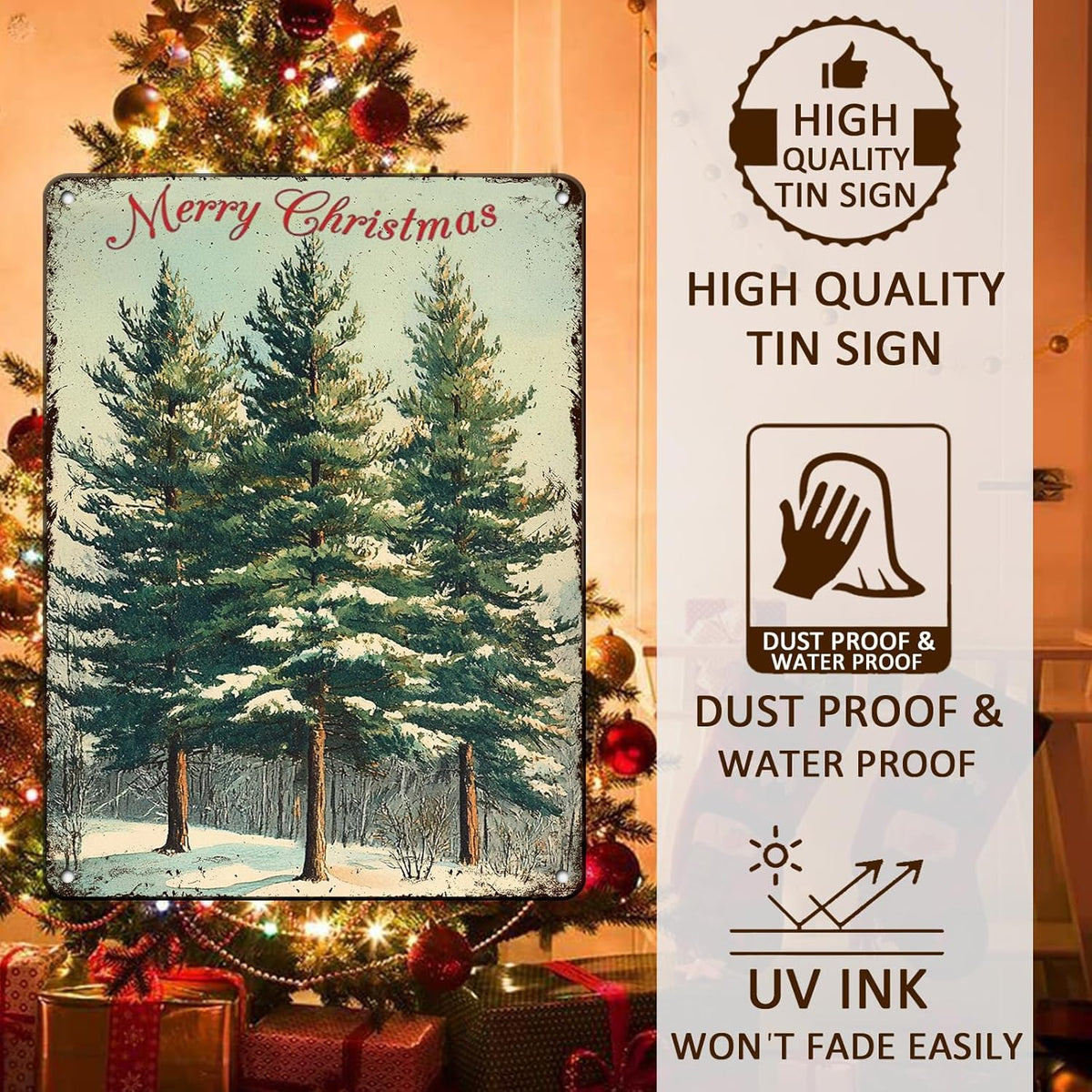 Vintage Christmas Decor Sign Christmas Tree Metal Tin Sign Merry Christmas Retro Tin Sign for