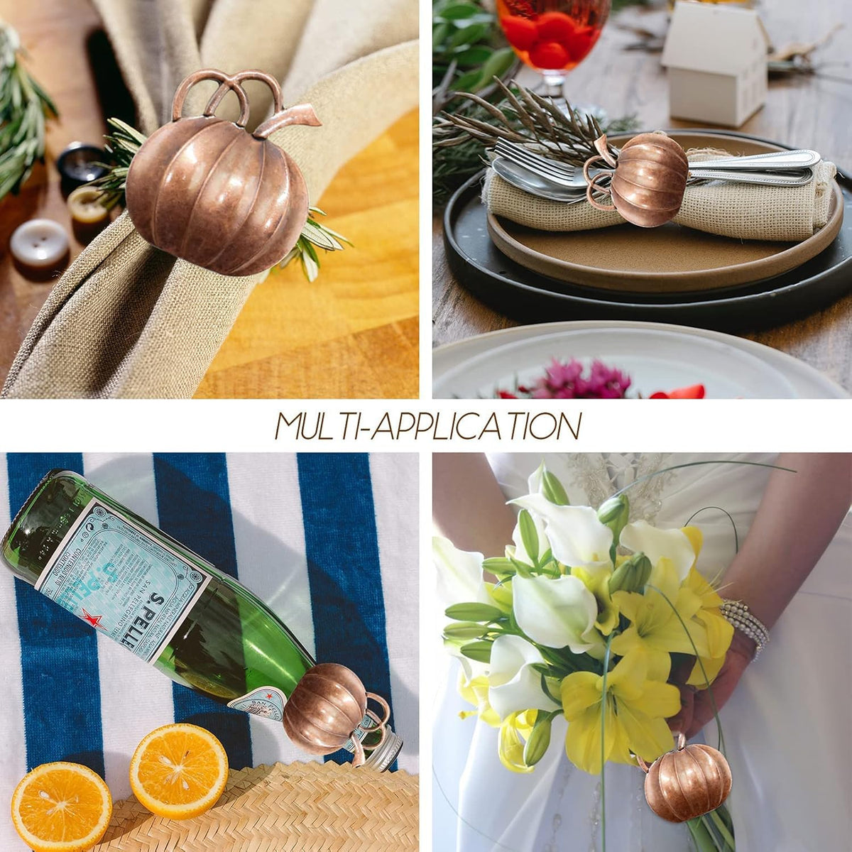 Halatool Pumpkin Napkin Rings Set of 12, Alloy Fall Napkin Rings Thanksgiving Halloween Dinner