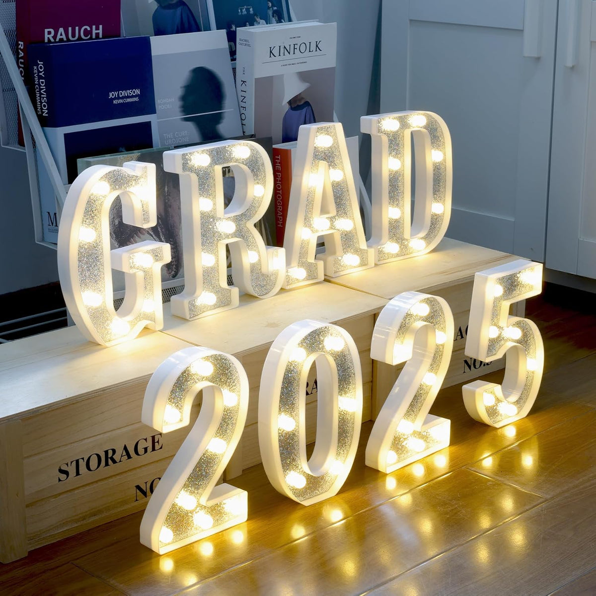 Marquee Light Up Letters, Glitter Silver LED Letter Lights Battery Powered 26 Alphabet Letter Sign