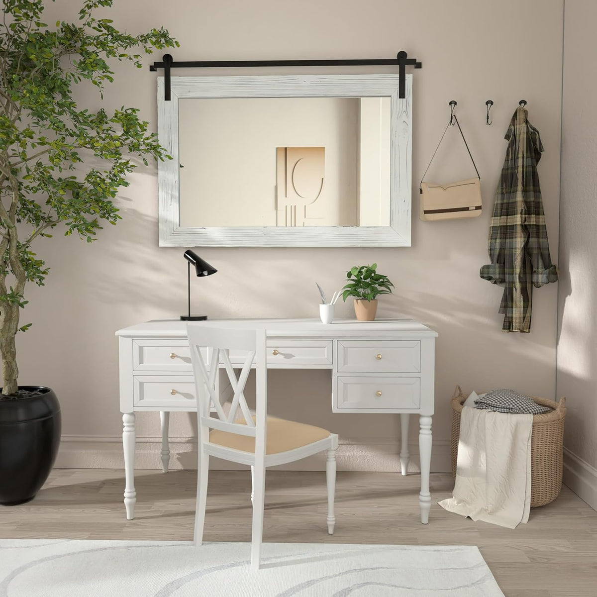 COGOOD Farmhouse Bathroom Mirror - 41" x 30" Rustic Barn Door Mirror for Living Room, Entryway