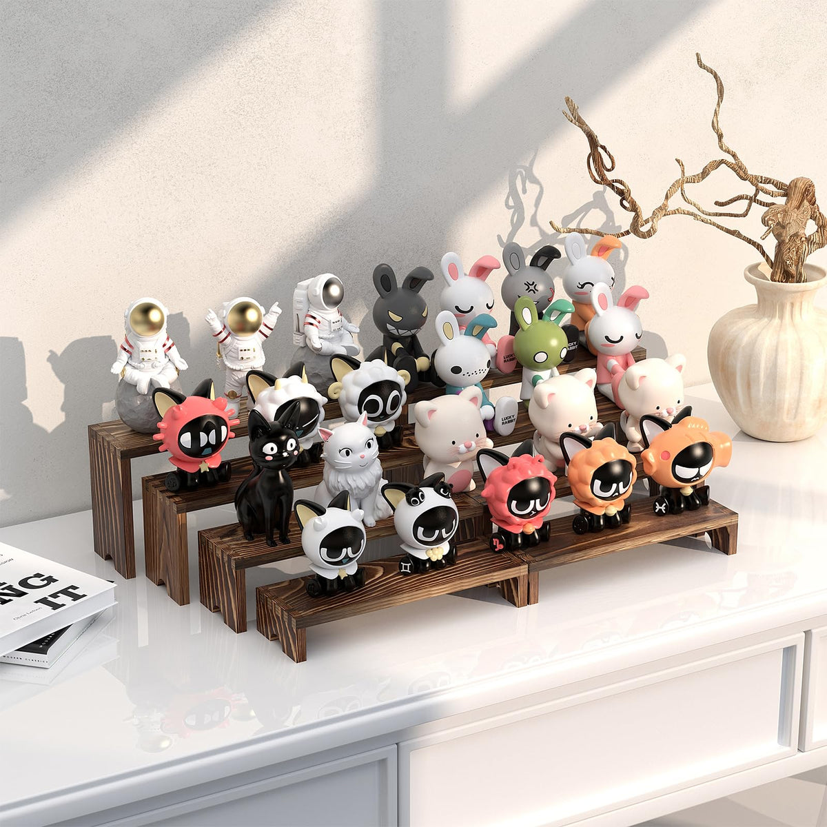 2 Set Wooden Tiered Risers Display Stands for Vendor Events,Stackable Wood Cupcake Display
