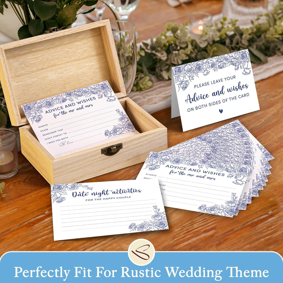 Advice And Wishes For The Mr And Mrs - Wedding Advice Cards For Bridal Shower Decorations, Blue