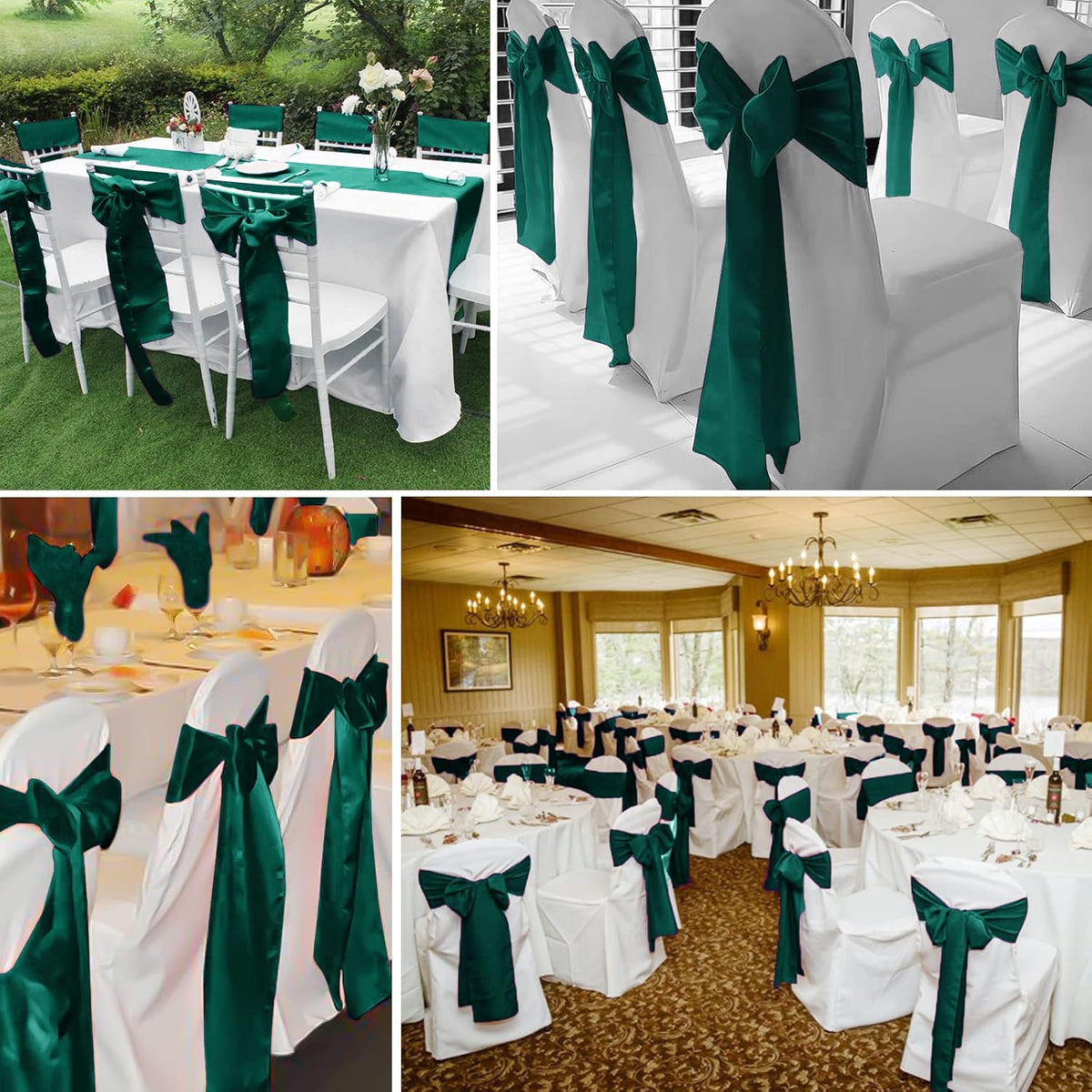 fani 120 PCS Forest Green Satin Chair Sashes Bows Universal Chair Cover for Wedding Reception