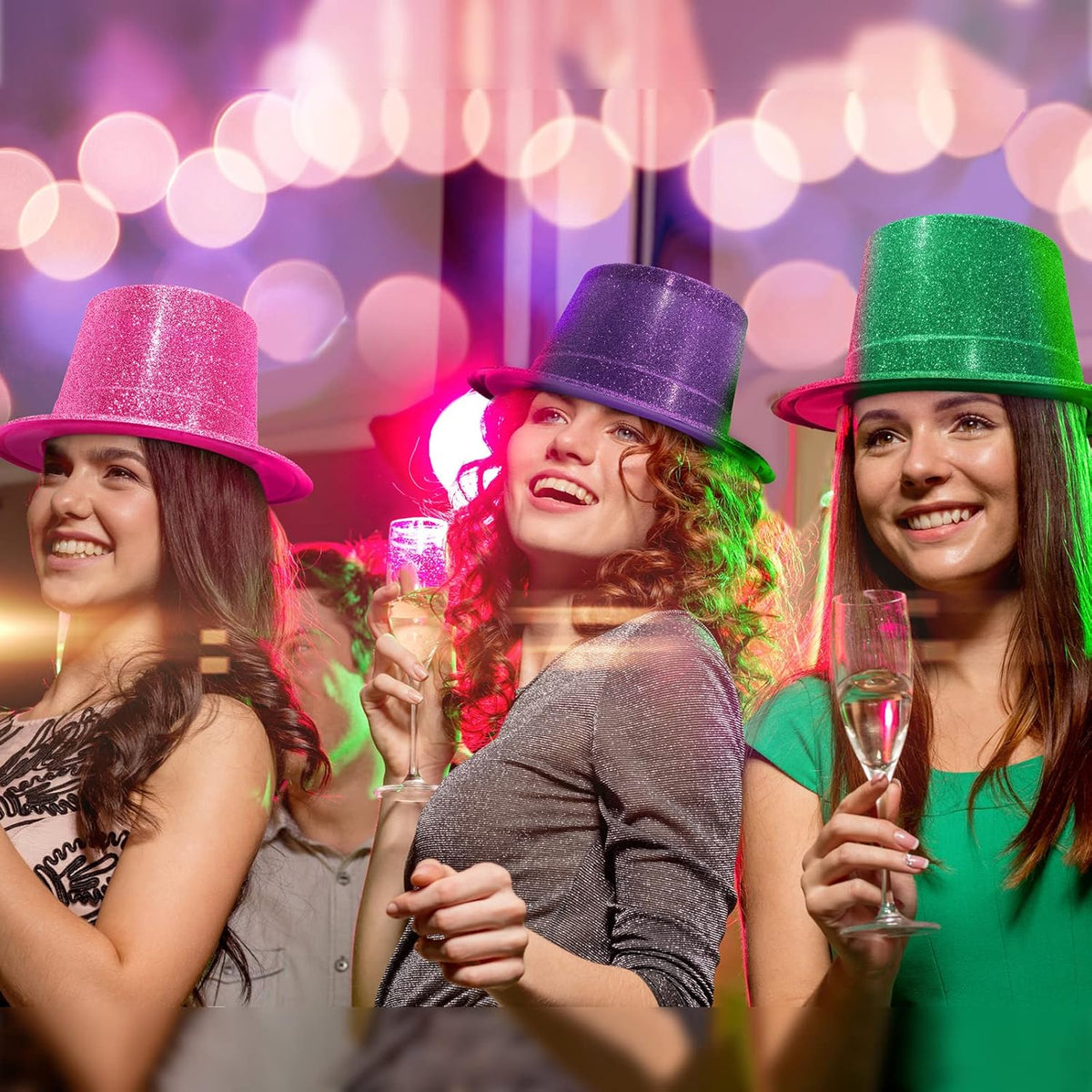 Handepo 12 Pack Bright Glitter Top Hat Mini Fun Party Hats for Adults Halloween Christmas Party