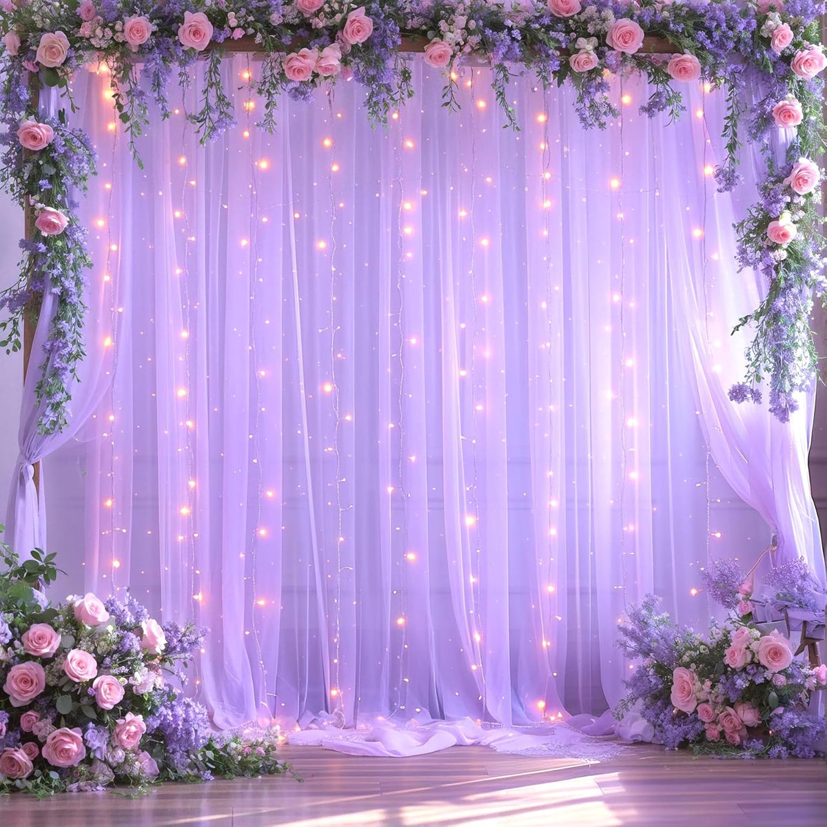 Lavender Tulle Backdrop Curtain with Lights String for Wedding Baby Shower 20×10ft Lavender Sheer