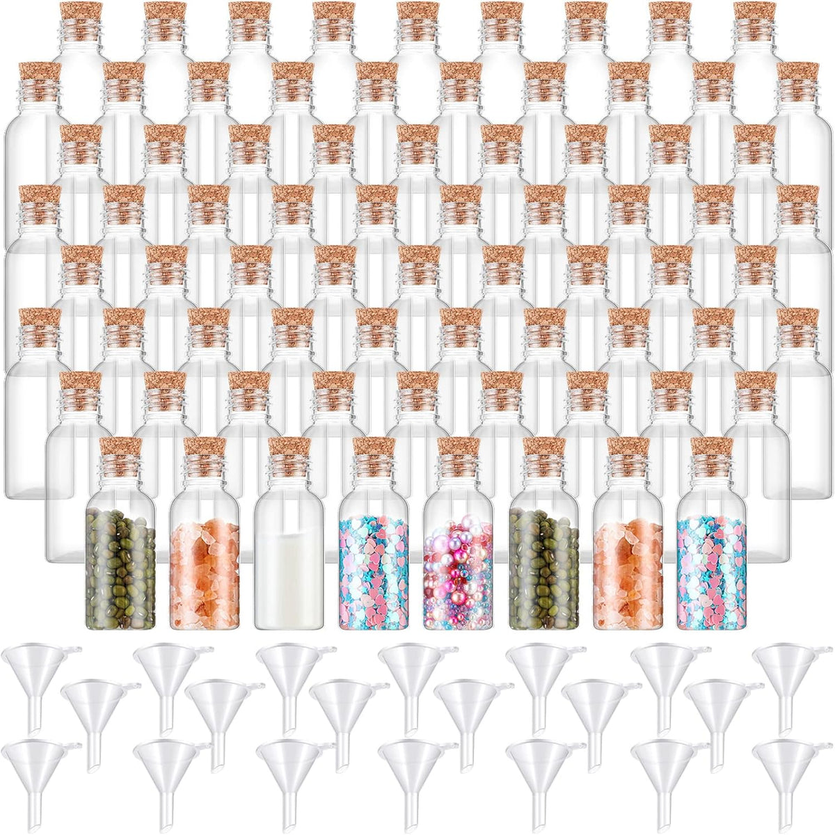 Sabary 100 Pack 1oz Plastic Potion Bottles with Cork Stoppers Mini Sand Art Bottles Tiny Cork Vial