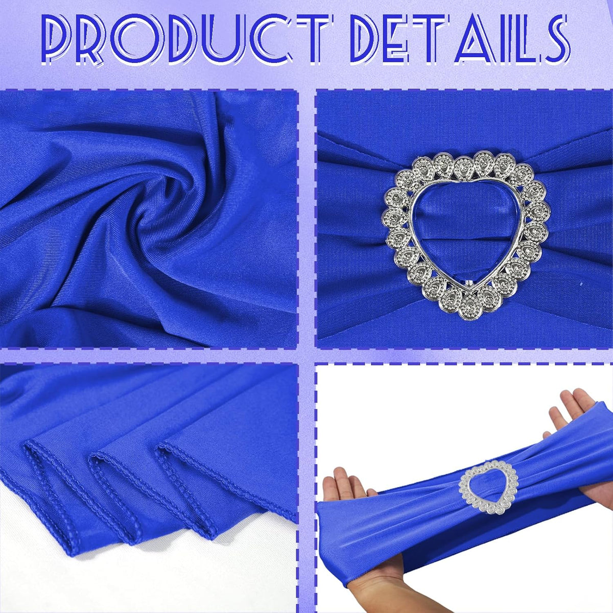 100PCS Spandex Stretch Royal Blue Chair Sashes Bows Universal Elastic Chair Cover Bands Ties with
