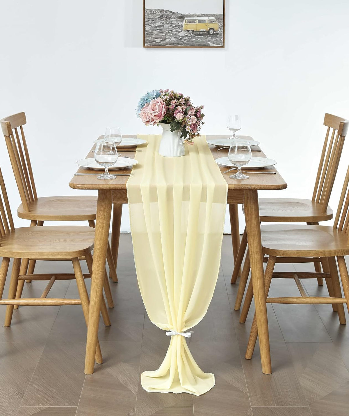 5 Pack 10Ft Light Yellow Chiffon Table Runner Sheer 29x120 Inch for Romantic Wedding Decor Bridal &
