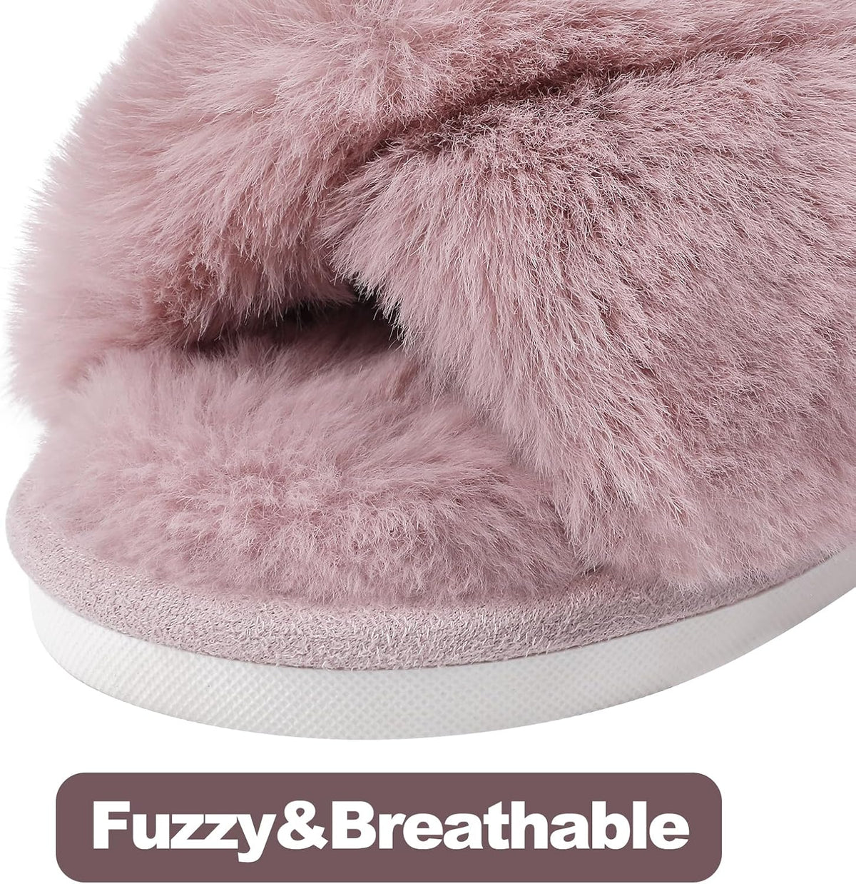 Evshine Women's Fuzzy Slippers Cross Band Memory Foam House Slippers Open Toe