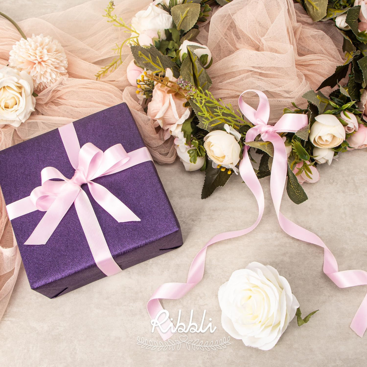 Ribbli Light Pink Satin Ribbon 5/8 inch x Continuous 25 Yards,Double Faced Satin Use for Craft