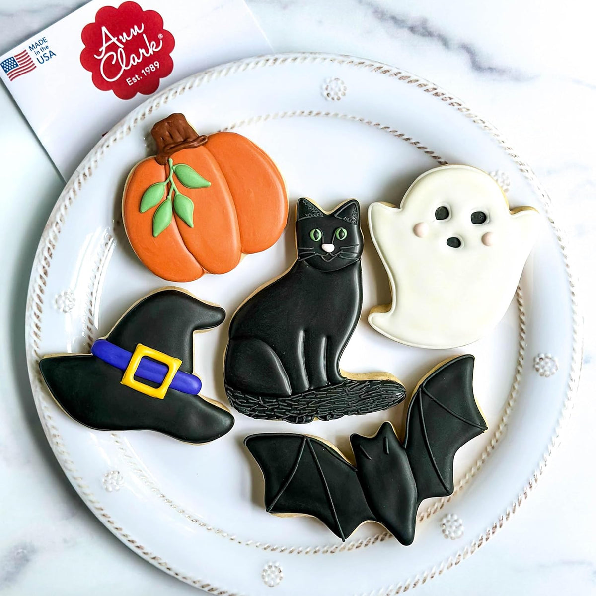 Halloween Cookie Cutters Premium 5-Pc. Set Made in USA by Ann Clark, Pumpkin, Ghost, Bat, Black