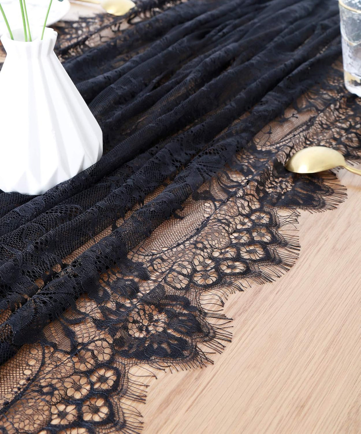 Black Lace Tablecloth Halloween Table Fabric 60x120 Inch for Scary Movies Rustic Wedding Bridal
