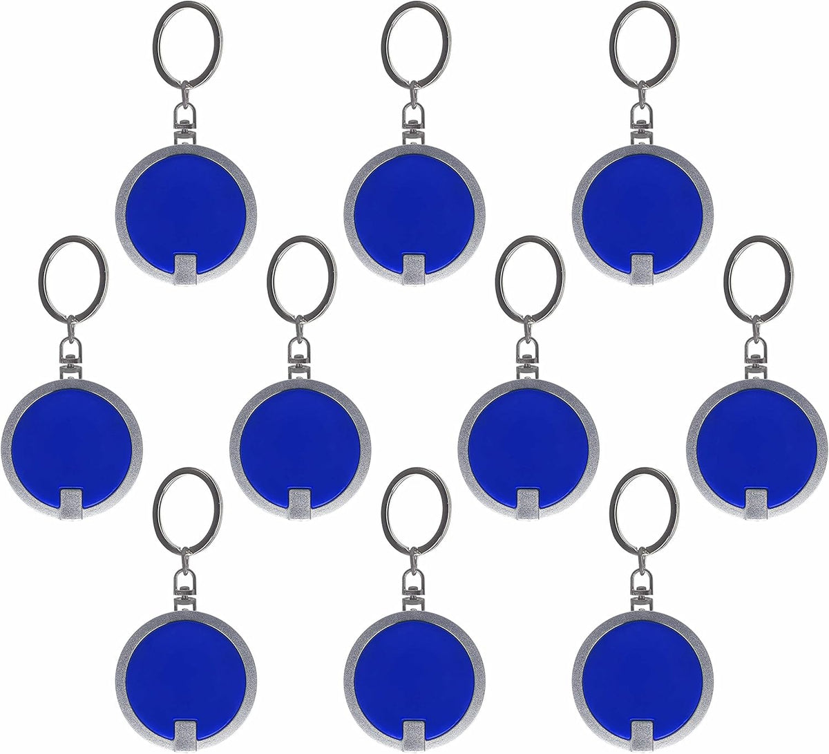 DISCOUNT PROMOS 10 Round LED Keychains - Battery included, Plastic - Blue