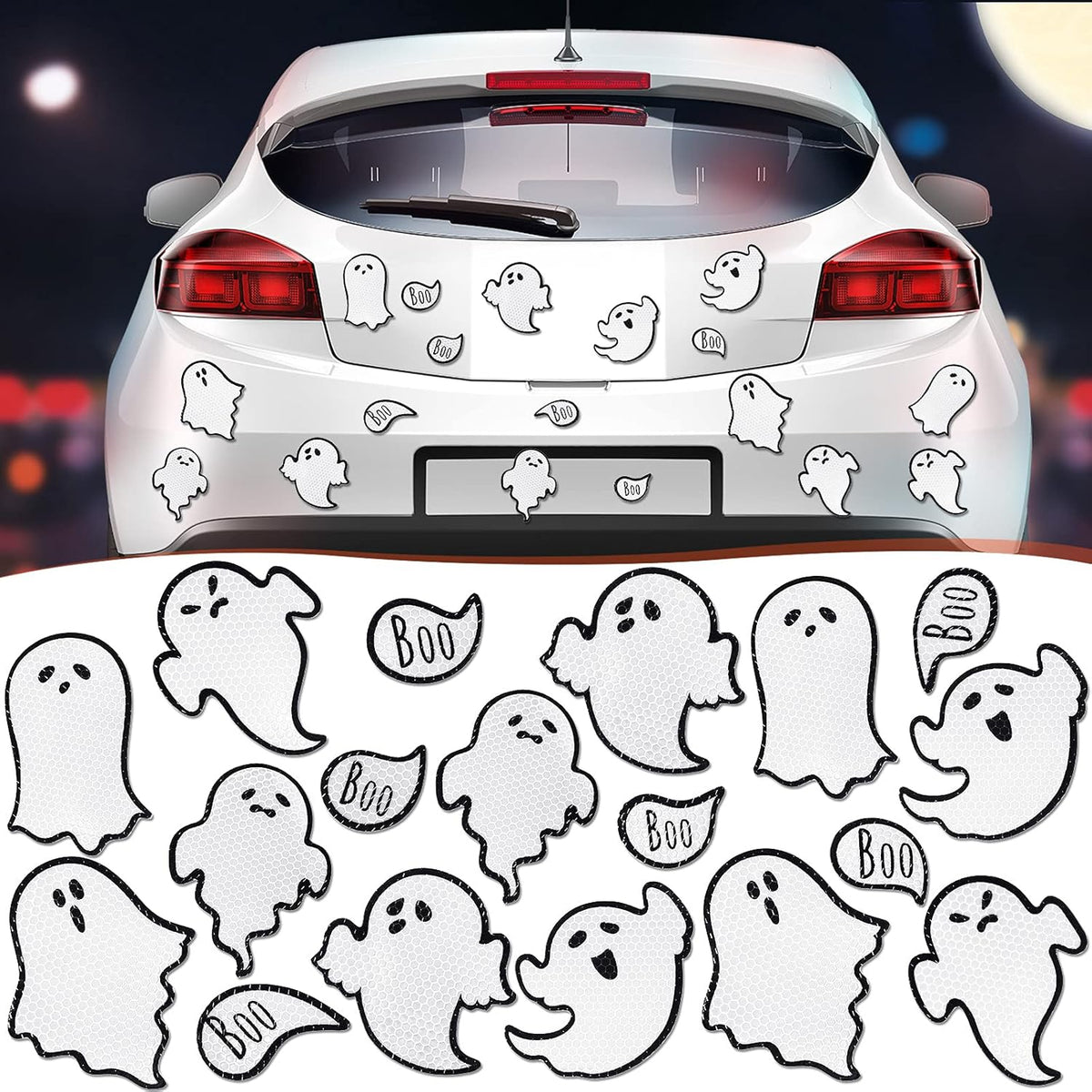 Chinco 18 Pcs Halloween Ghost Car Magnets Reflective Ghost Boo Refrigerator Automotive Magnet