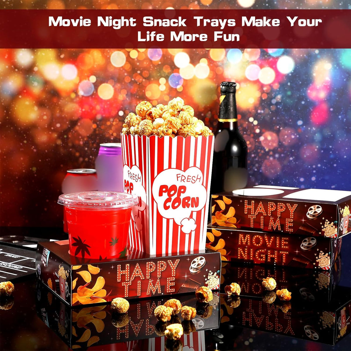 Faccito 36 Pcs Movie Night Snack Trays Movie Theater Snack Boxes Night Supply Disposable Paper