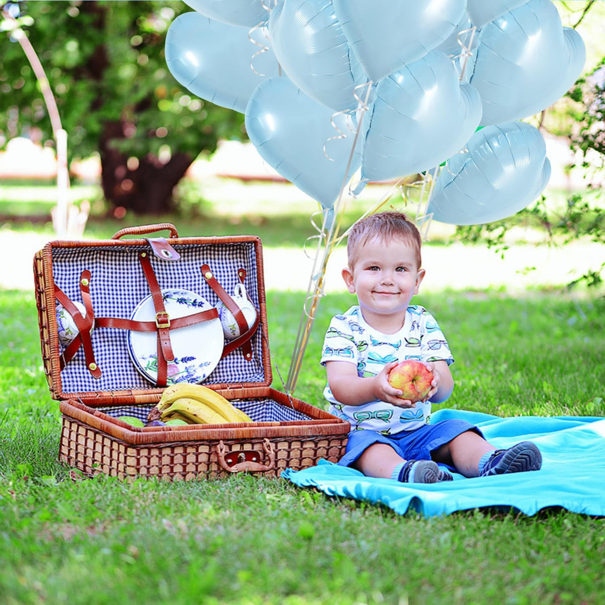 TONIFUL 30Pcs 18 Inch Baby Blue Heart Balloons Pastel Blue Heart Shape Foil Mylar Balloons