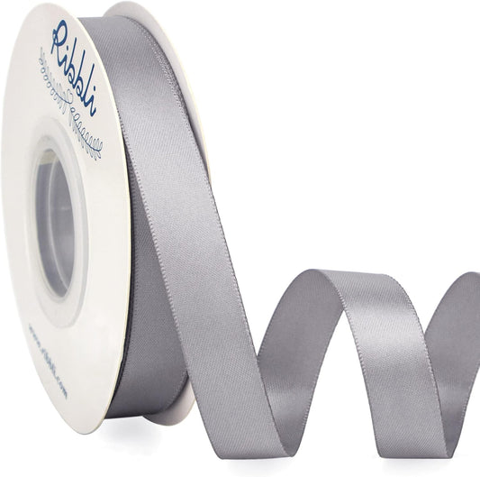 Ribbli Silver Satin Ribbon 5/8 inch x Continuous 25 Yards,Double Faced Satin Use for Craft, Gift