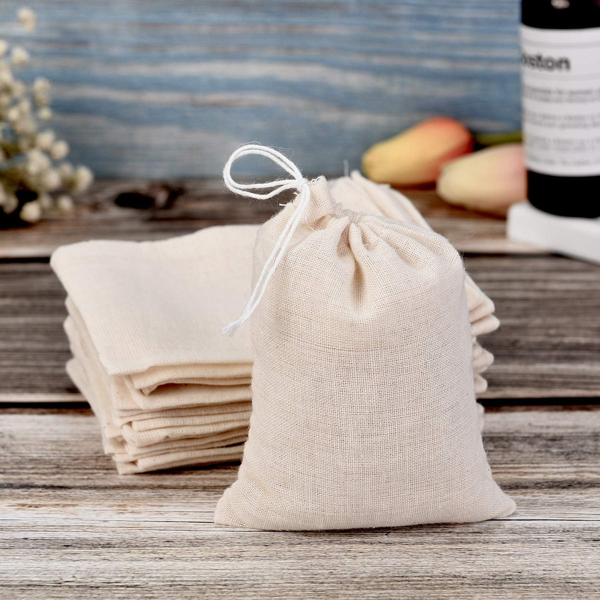 Tatuo 200 Pack Muslin Bags Burlap Drawstring sachet Bags Multipurpose Canvas Linen Pouch for Tea