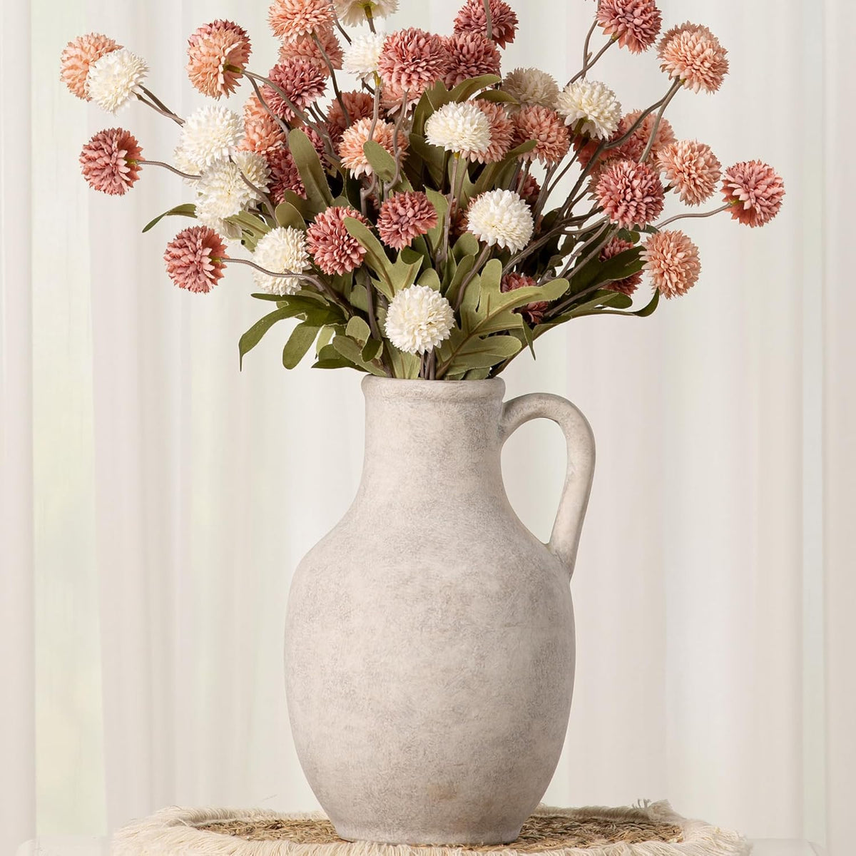 Ceramic Flower Vase Home Decor - 10 Inch Large White Rustic Table Flowers Vases Living Room Bedroom