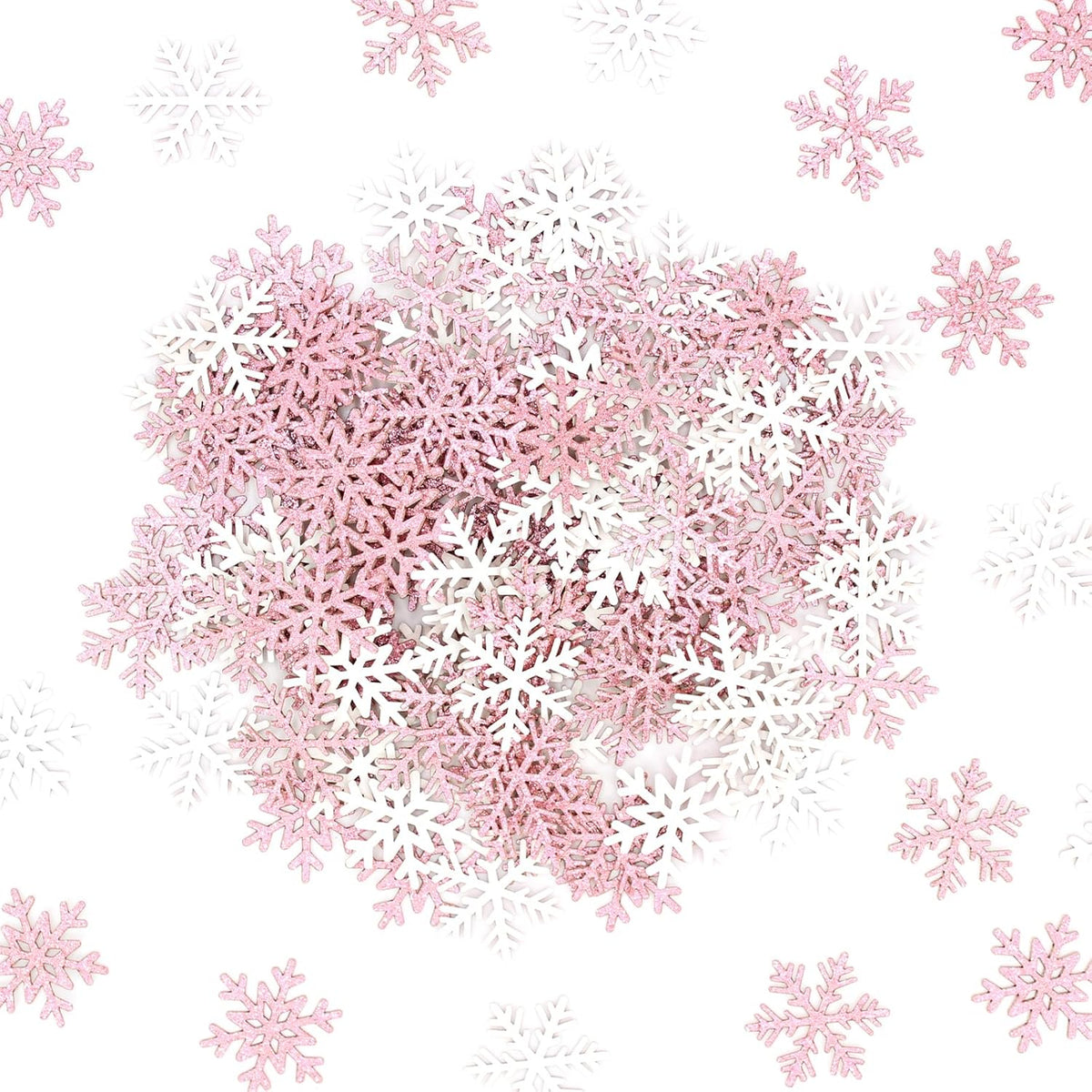 200PC Pink Glitter Snowflake Confetti Winter Onderland Decorations Paper Snowflakes Table Scatter