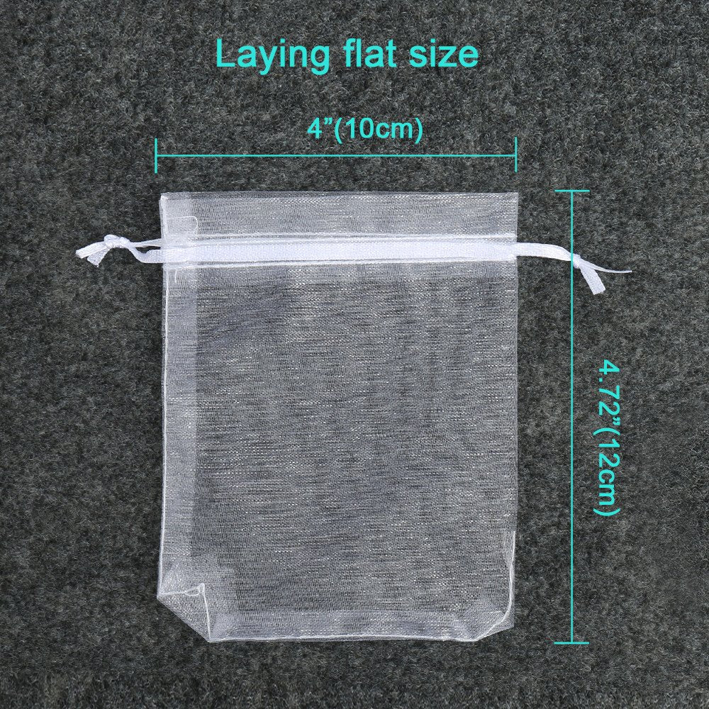 Hopttreely 100PCS Premium Sheer Organza Bags, White Wedding Favor Bags with Drawstring, 4x4.72