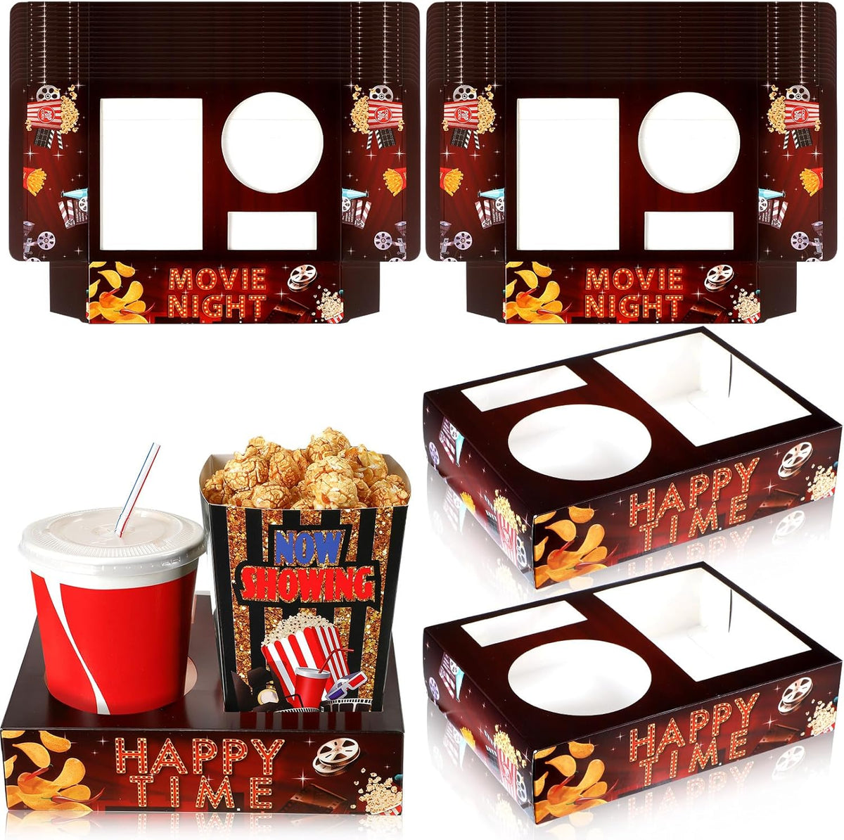 Faccito 36 Pcs Movie Night Snack Trays Movie Theater Snack Boxes Night Supply Disposable Paper