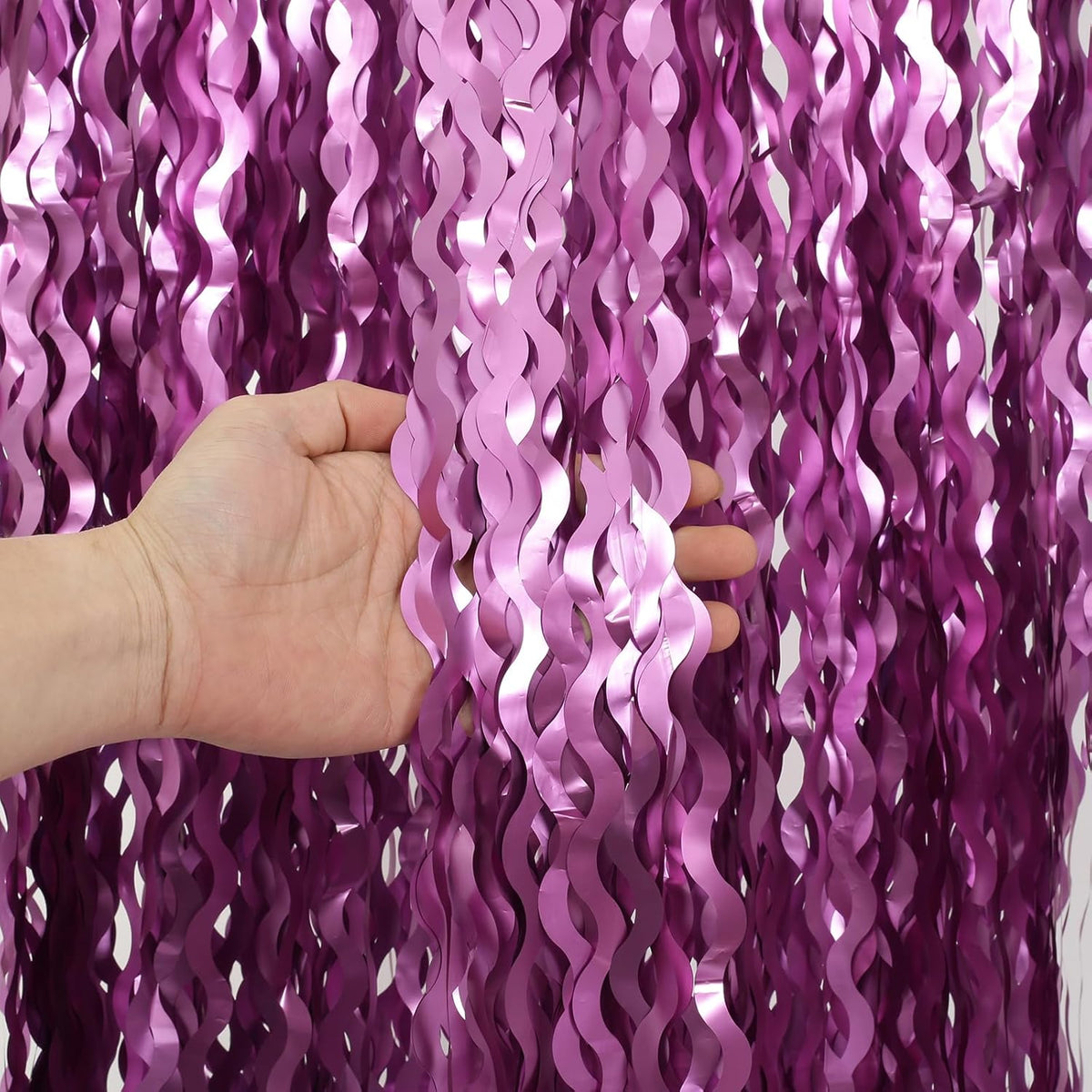Purple Foil Curtains - 4 Pack 3.3 ft x 6.6 ft Wavy Fringe Curtain Backdrop for Party Photo Booth