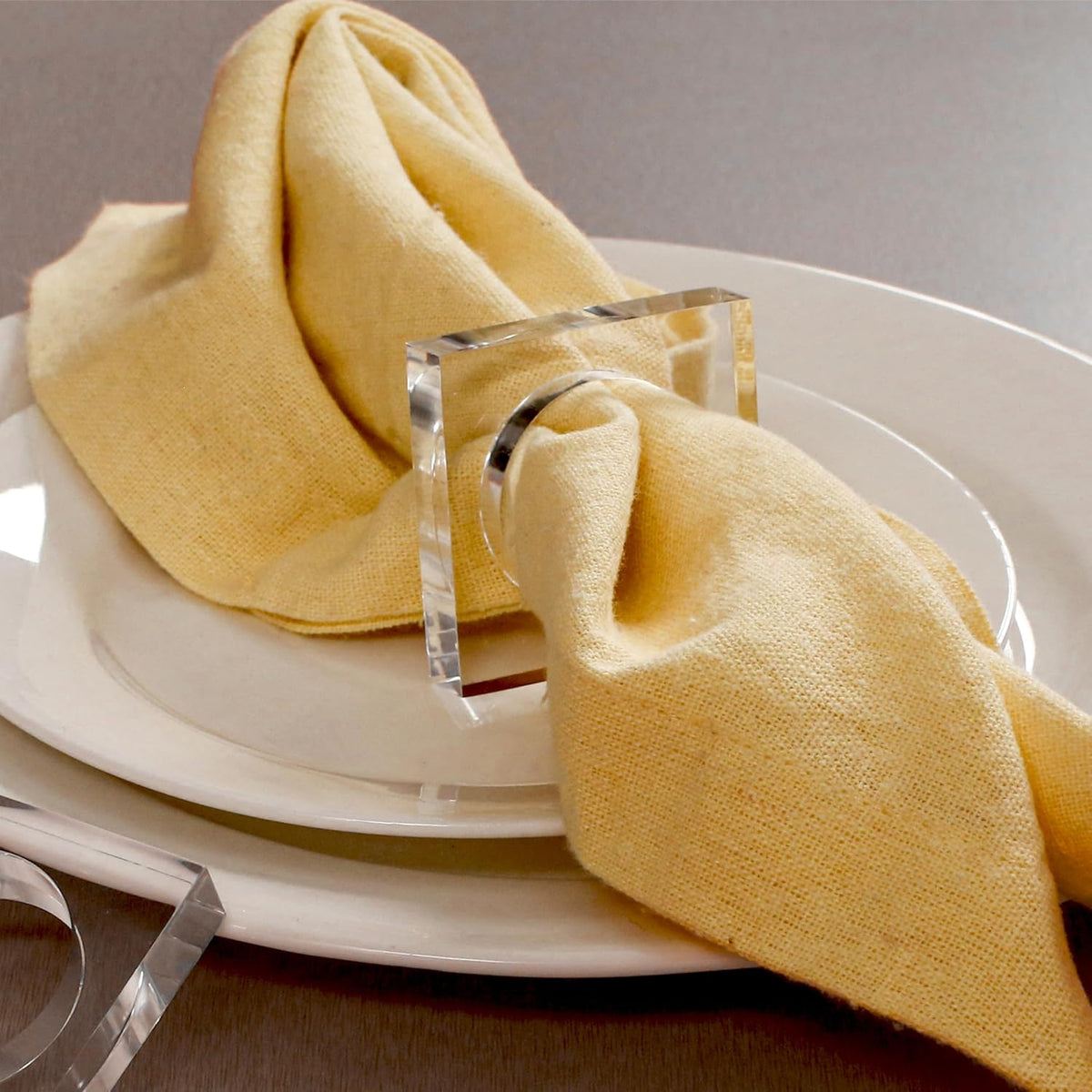 Acrylic Set of 12 Square Beveled Napkin Ring - Cloth Napkin Rings Serviette Buckles for Wedding