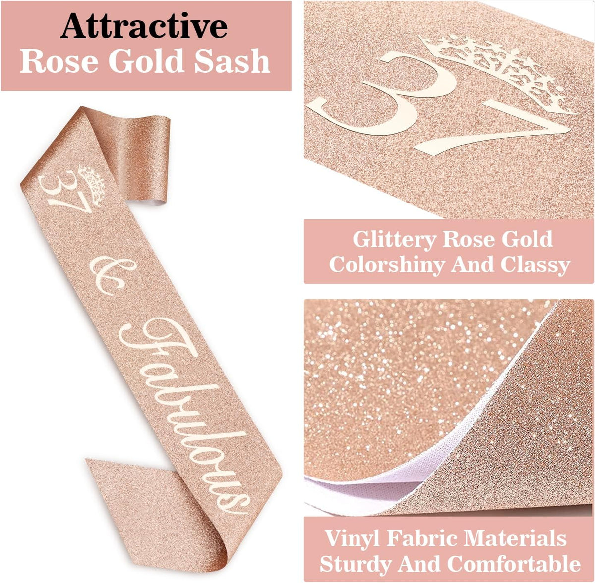 37th Birthday Decorations for Women Including Birthday Sash, Tiara/Crown, Numeral Candles and Cake