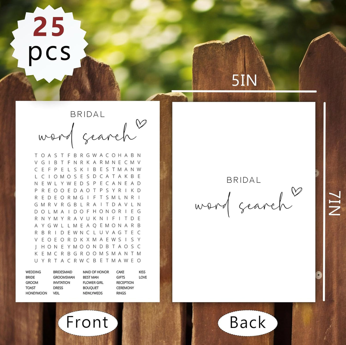 Bridal Shower Games, Word Search, 25Pcs Minimalist White Double-Sided Bridal Game Cards with 1