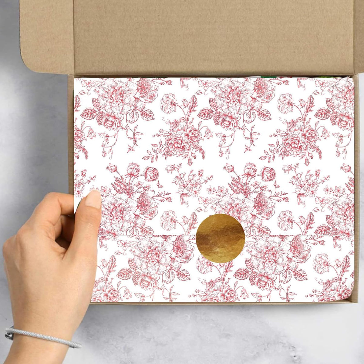 JarThenaAMCS 100 Sheets Floral Tissue Paper Rose Gold Flower Gift Wrapping Paper Vintage Decorative