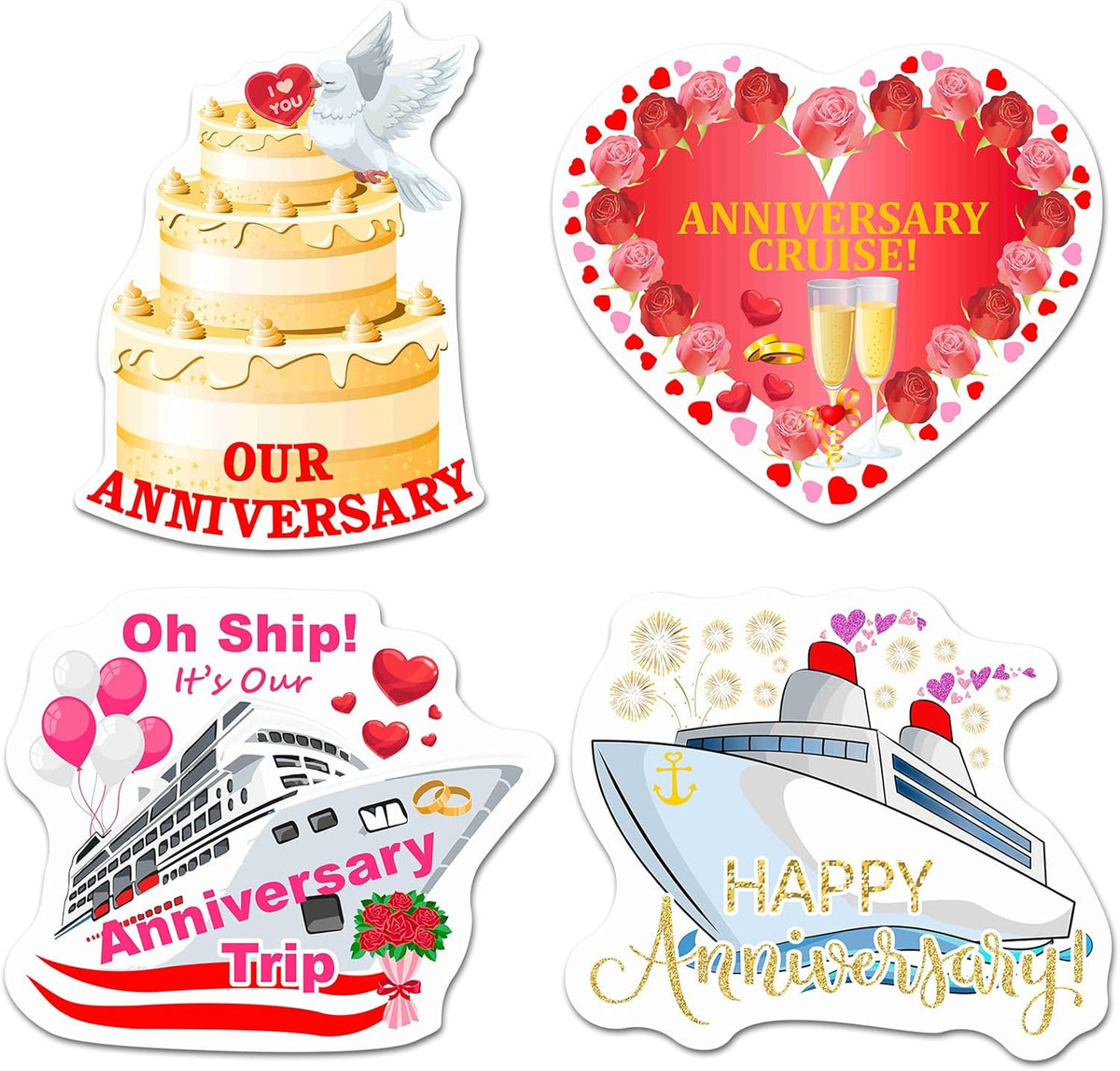 Hoteam 4 Pcs Anniversary Cruise Door Decorations Magnetic Large Happy Anniversary Cruise Ship Door