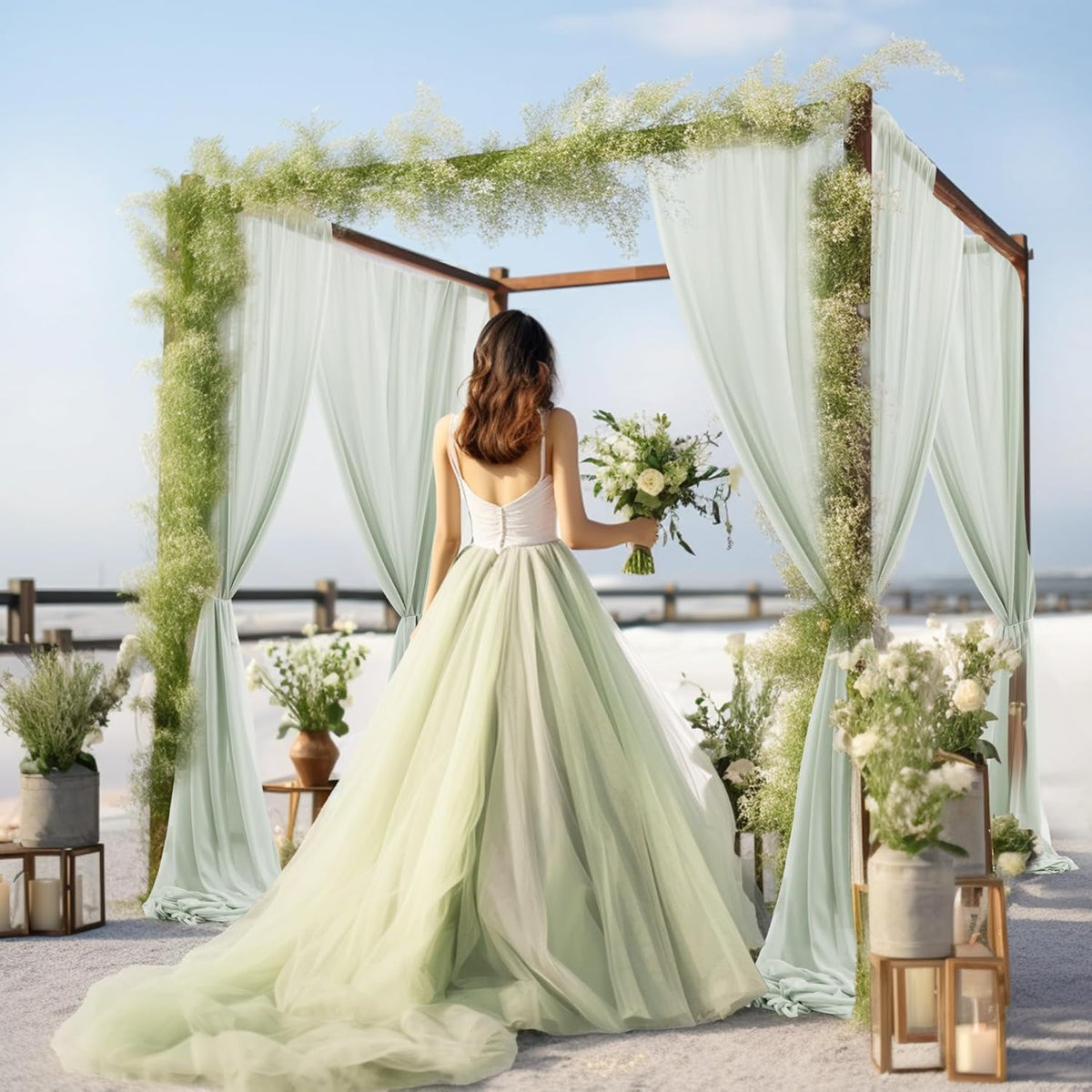 30" x 20Ft Wedding Arch Draping Fabric, 1 Panel Sage Green Sheer Curtain Drapes Extra Wide & Long