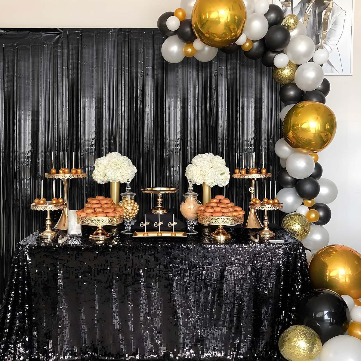 2 Pack Black Foil Fringe Curtains Streamers Party Decorations 3.3 x 8.2 ft, Black Tinsel Curtain