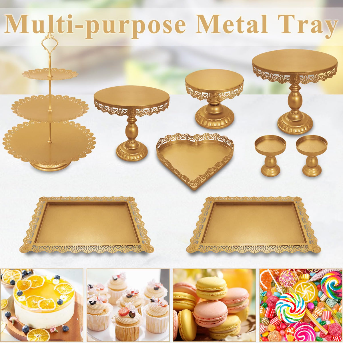 JALANCY Set of 9 Cake Stands Metal Cupcake Stand Set Multiple Styles Candy Fruit Display Tower