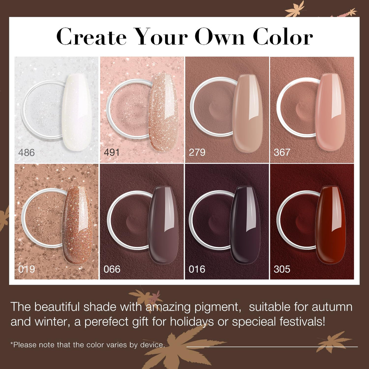 AZUREBEAUTY Dip Nails Powder Starter Kit 8 Colors with Nail Sticks Nude Brown Giltter Shimmer Set