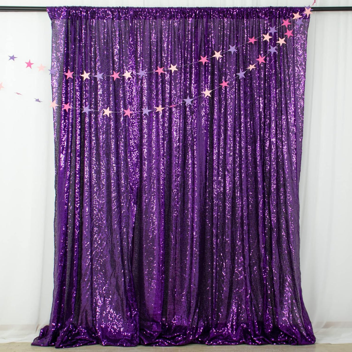 ShinyBeauty Sequin Backdrop Curtain Purple 5FTx10FT Sparkly Wedding Drapes Glitter Curtain for