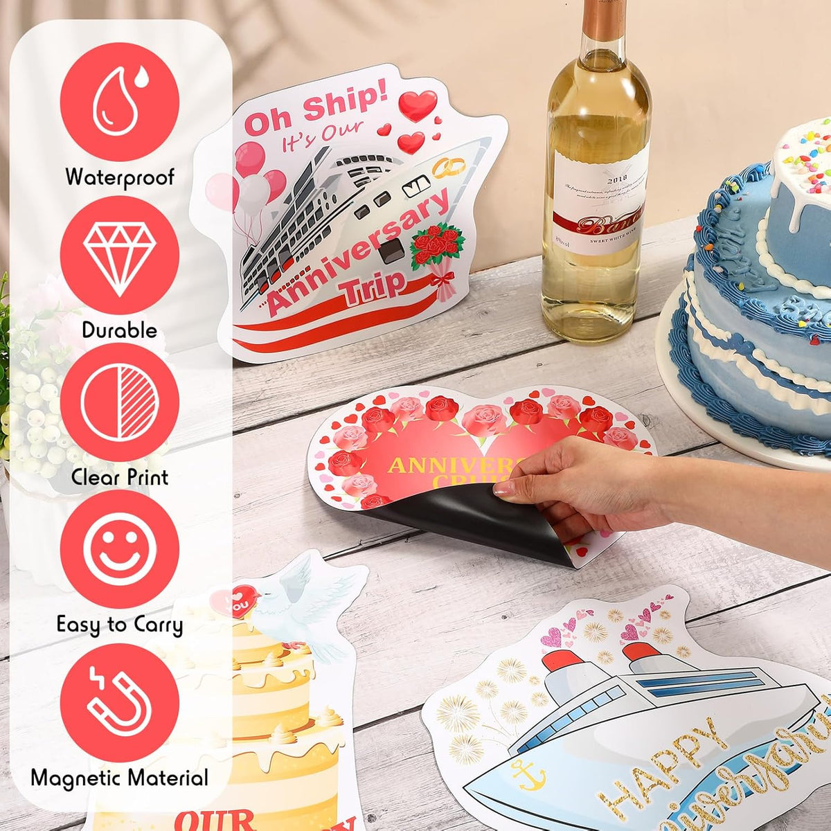 Hoteam 4 Pcs Anniversary Cruise Door Decorations Magnetic Large Happy Anniversary Cruise Ship Door