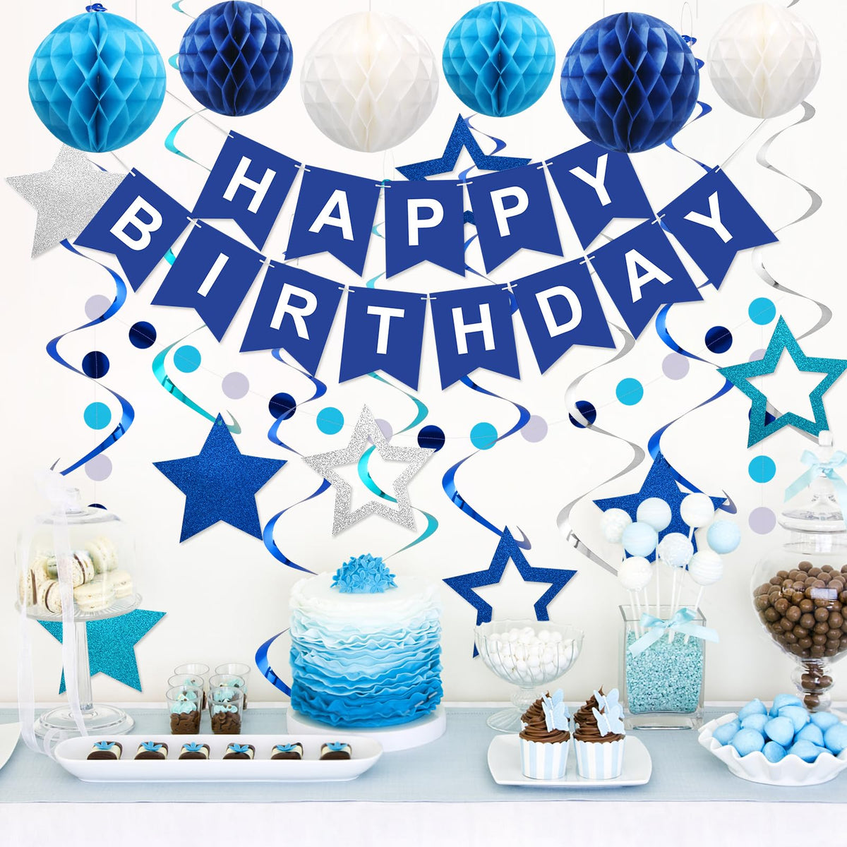 meowtastic Birthday Decorations Happy Birthday Banner with Honeycomb Balls