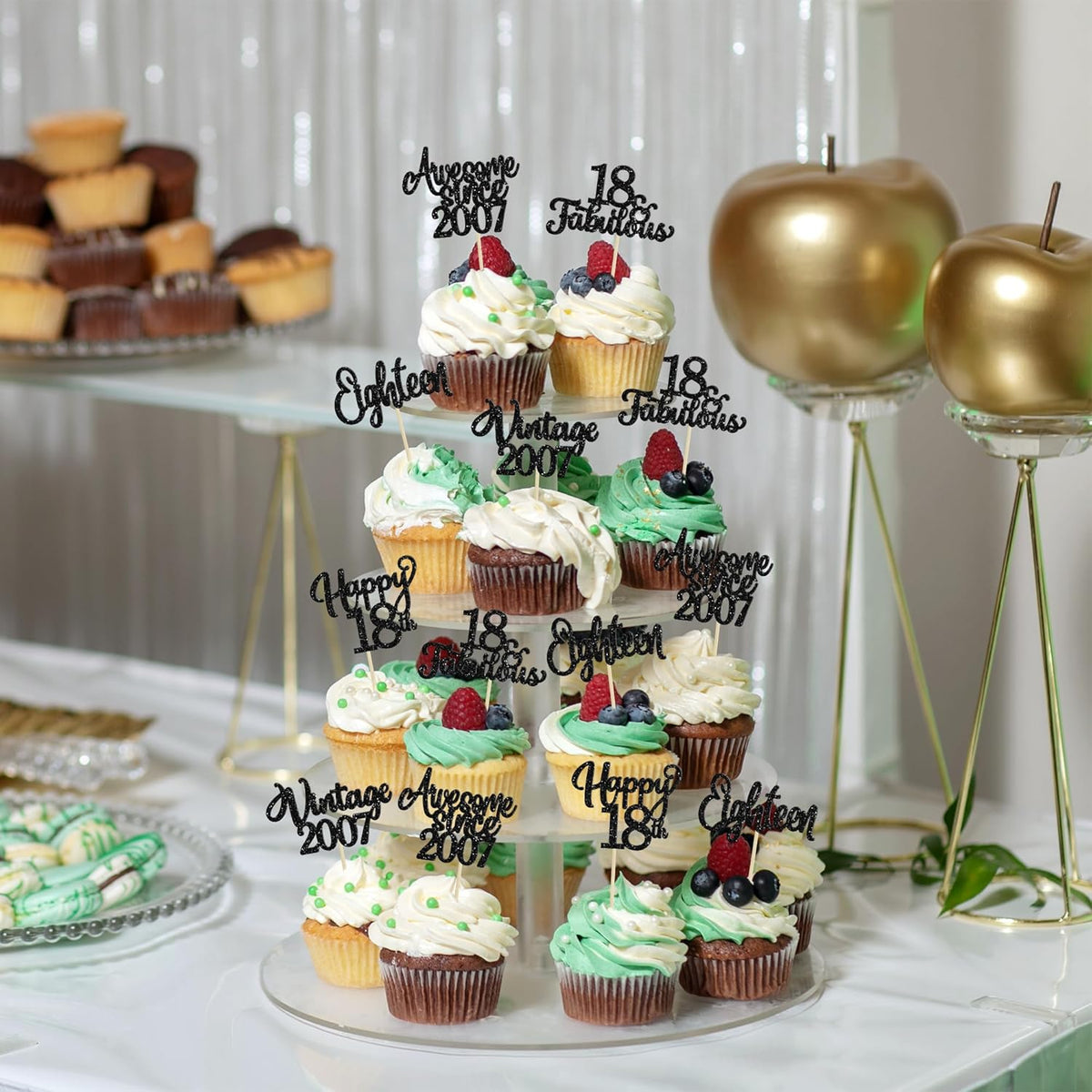 30Pcs Happy 18th Birthday Cupcake Toppers Glitter Eighteen Vintage 2007 Cupcake Picks Cheers to 18
