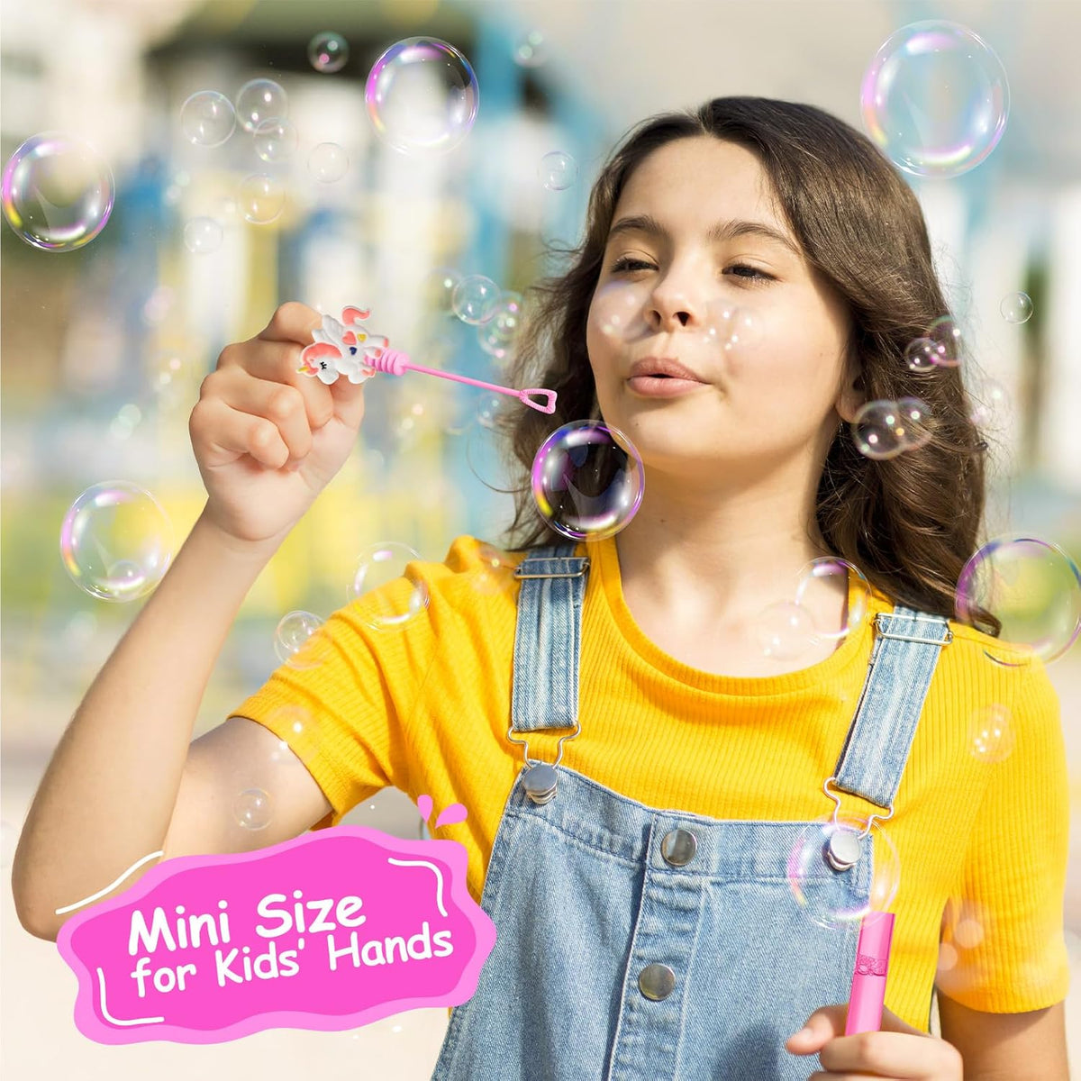 AFZMON 24 Unicorn Party Favors Bubble Wands for Kids, Rainbow Horse Mini Bubbles Wand Toys, Rainbow