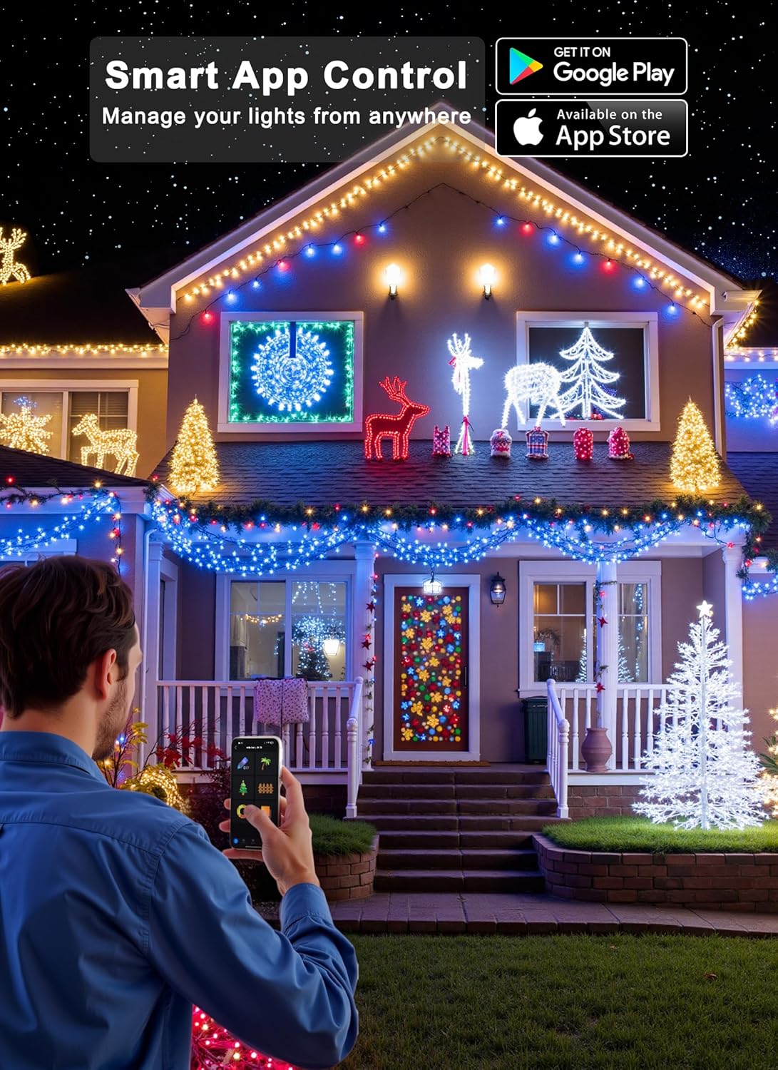Minetom LED Color Changing Smart RGB Christmas Tree Lights, 165ft 500LED String Lights, 16 Milion