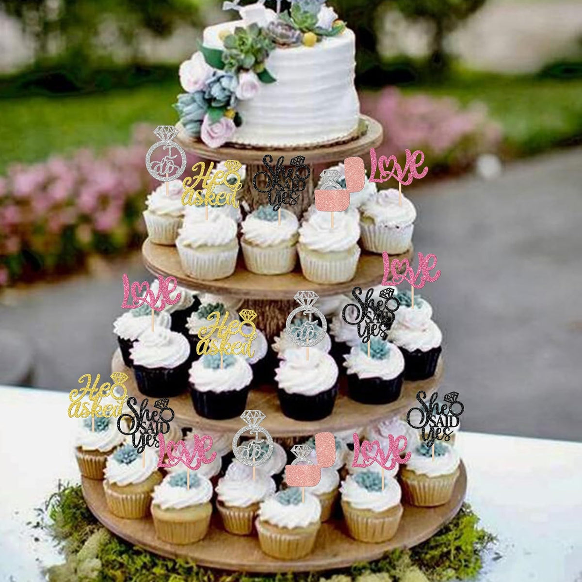 30 PCS He Asked She Said Yes Cupcake Toppers Diamond Ring Cupcake Picks Love I Do Bridal Shower