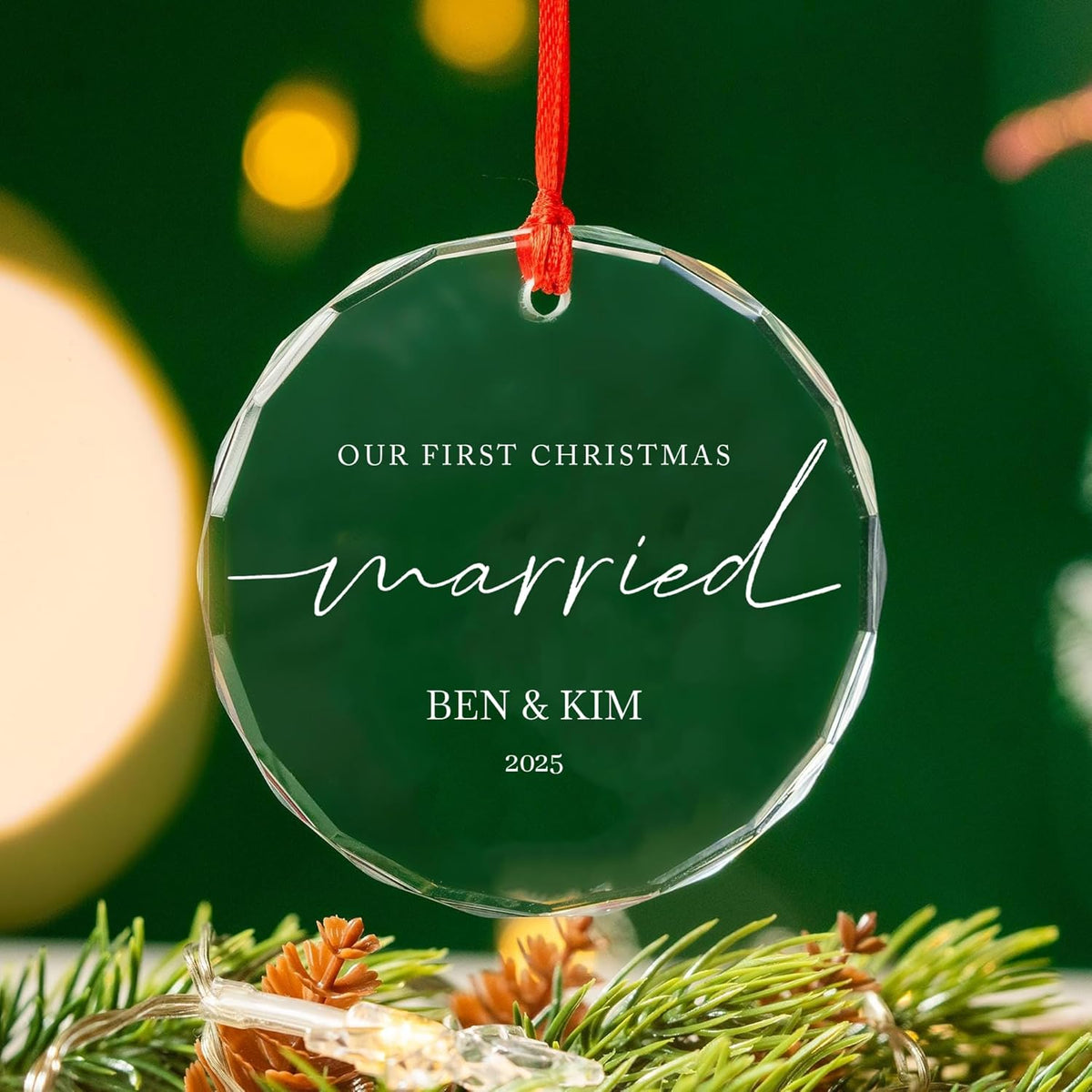 Personalized Glass Ornament 2025 for Married Couples with Name, Custom Wedding Keepsake Gift for