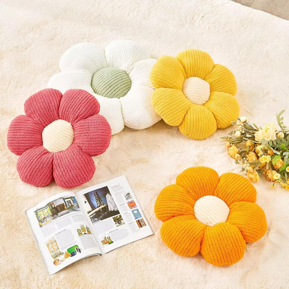 Flower Throw Pillow, Soft Peach Pink 19.6" Shaped Floor Pillow for Home Decor, Cute Aesthetic Plush