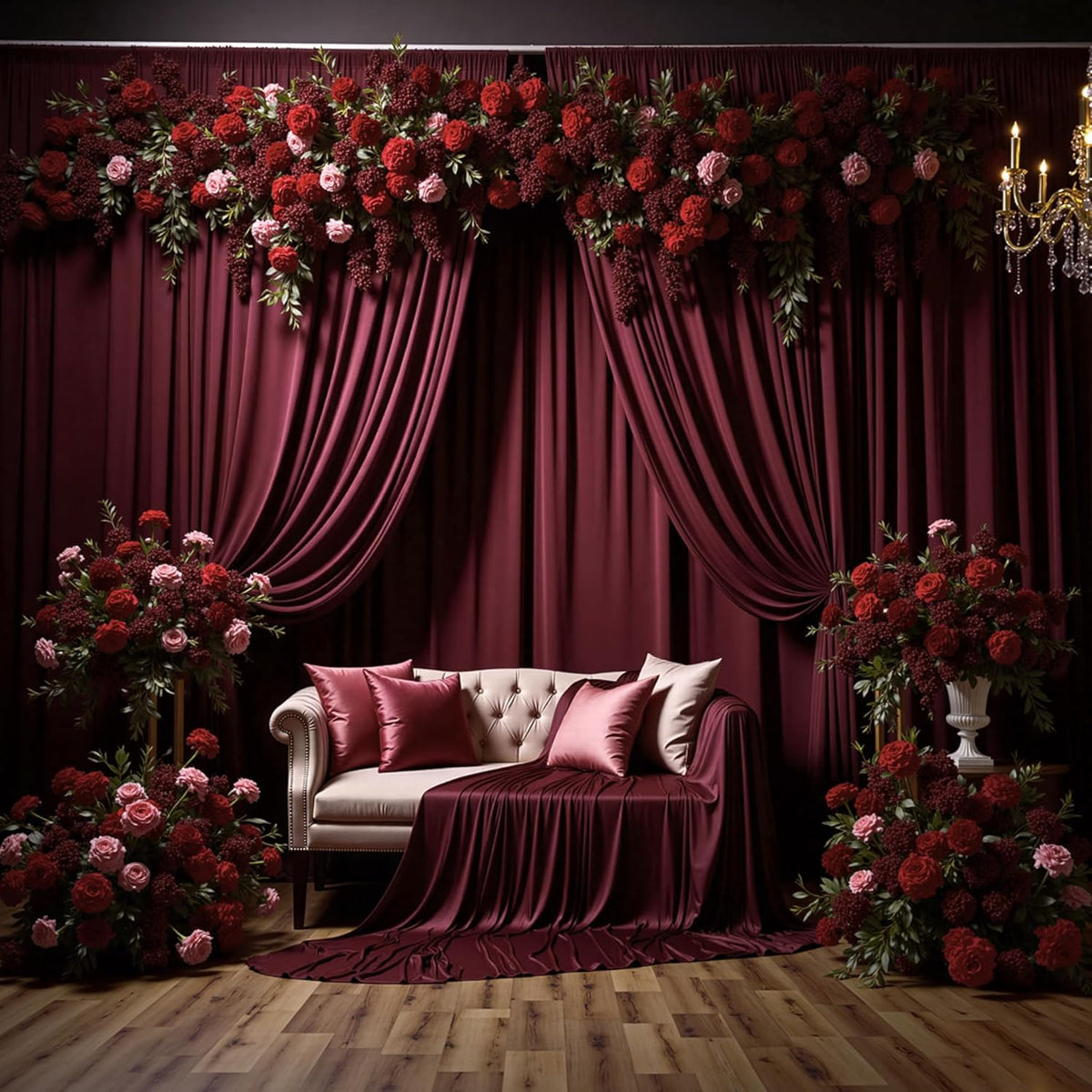 30 ft x 10 ft Wrinkle Free Maroon Backdrop Curtain for Parties, Polyester Burgundy Photo Backdrop