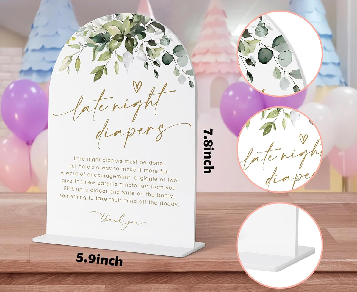 Late Night Diapers Sign, Greenery Gold Baby Shower Sign, Dirty Diaper Game, Neutral Baby Shower